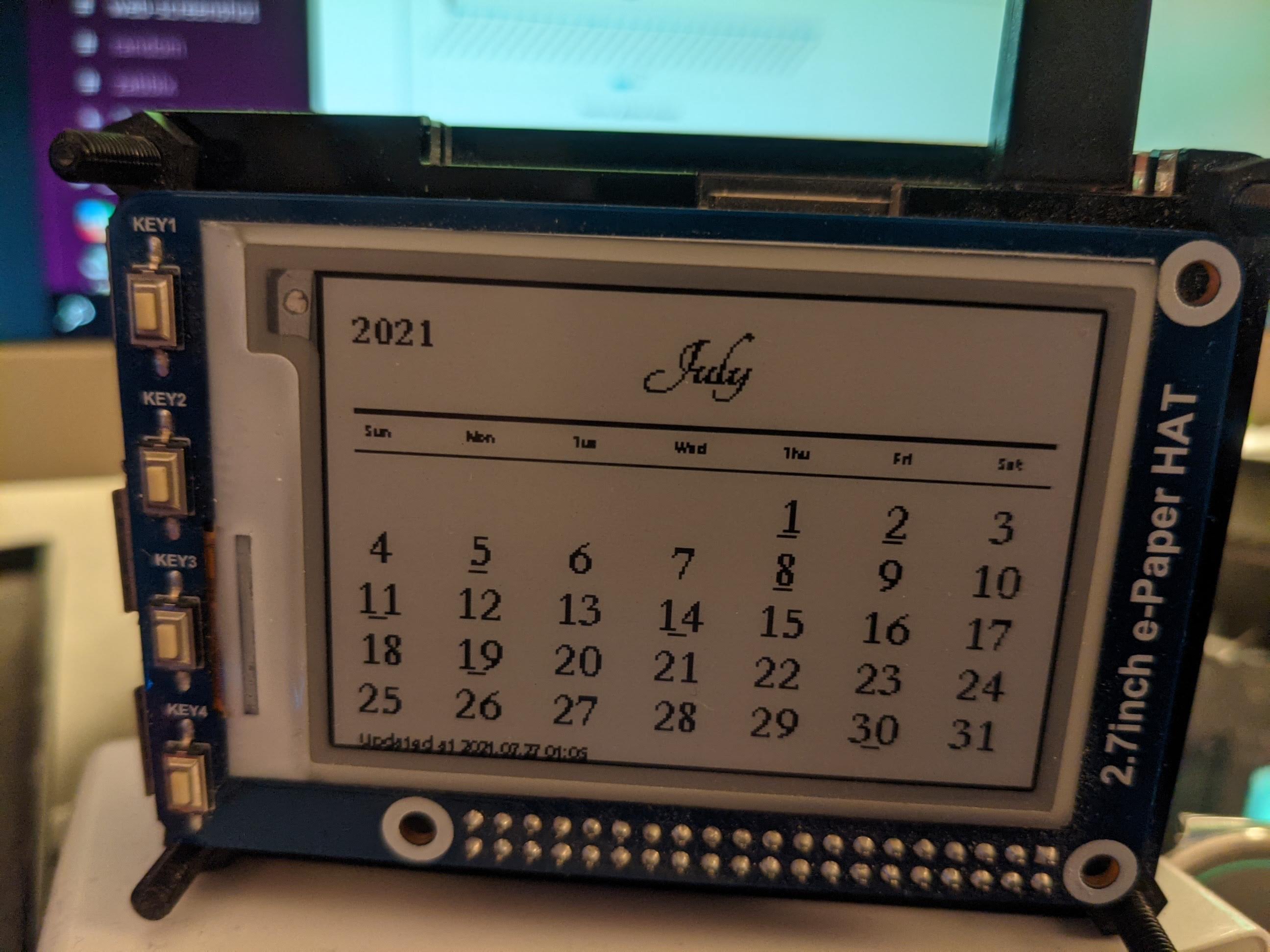 電子ペーパーに表示した当月カレンダー画面