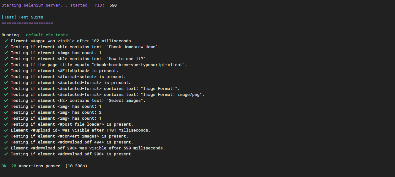 CircleCIのテストが成功した画面：E2Eテストがすべてパスしている