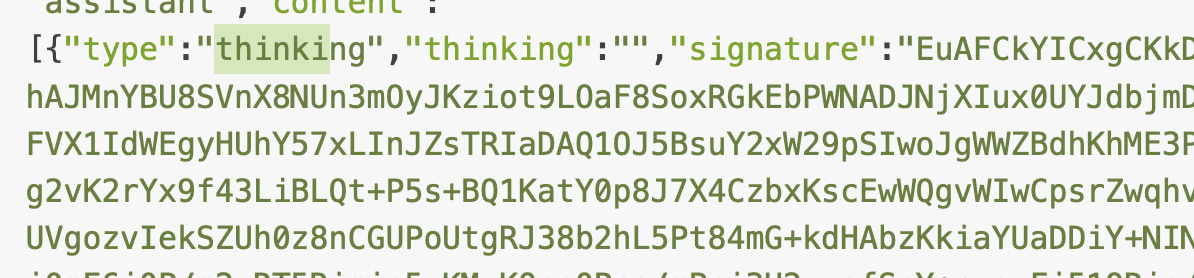 仕様変更後にthinkingフィールドが空文字列になったtranscriptの例