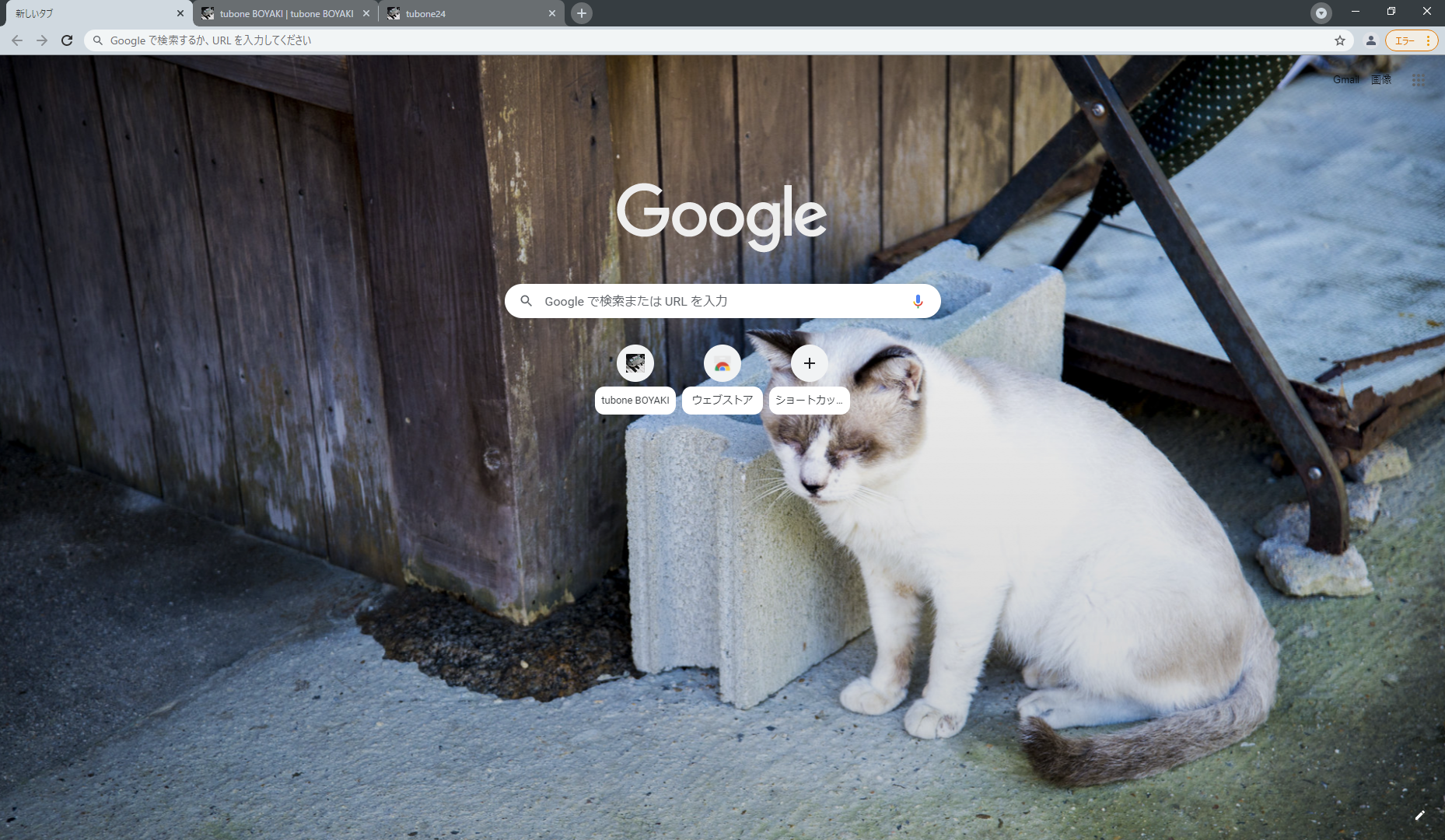自作したGoogle Chromeテーマ「sleepy cat」の新しいタブ画面