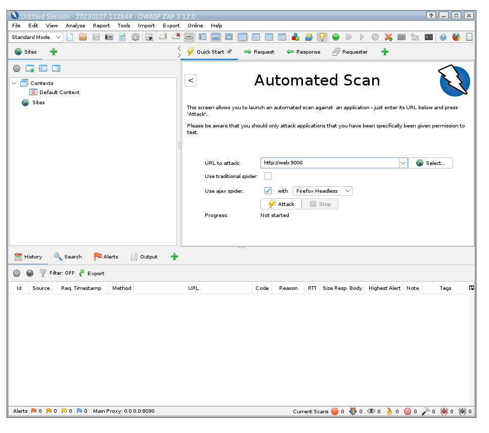 OWASP ZAPでAutomated ScanのSpider設定画面