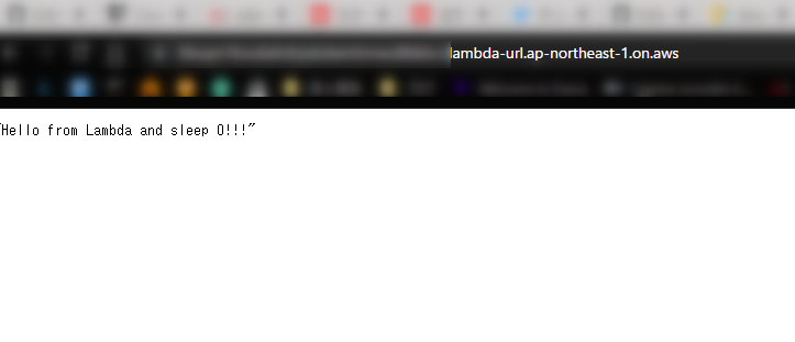 ブラウザからLambda Function URLにアクセスしてレスポンスが返ってきた画面