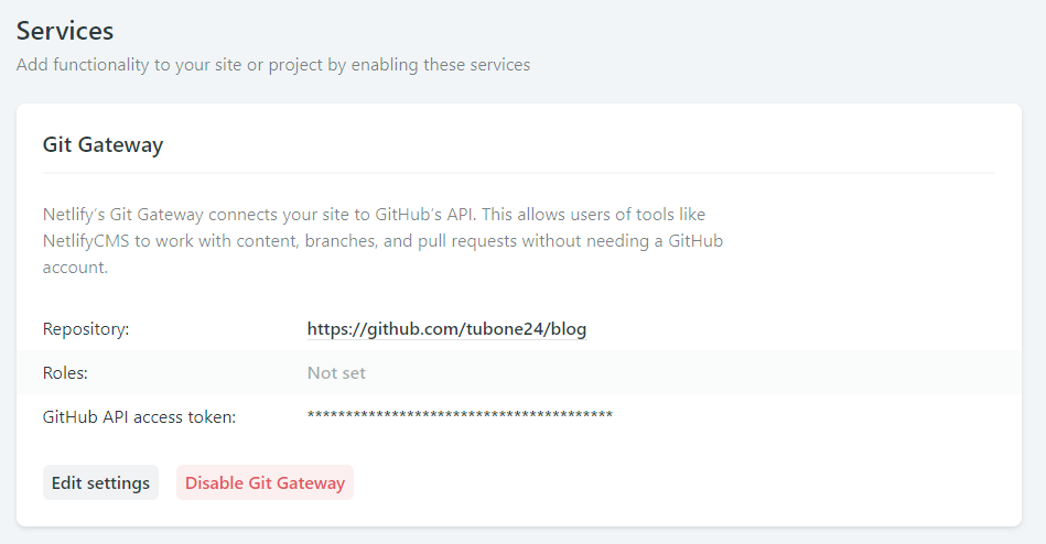 NetlifyのGitGateway設定画面でGitHub PersonalAccessTokenを入力する画面