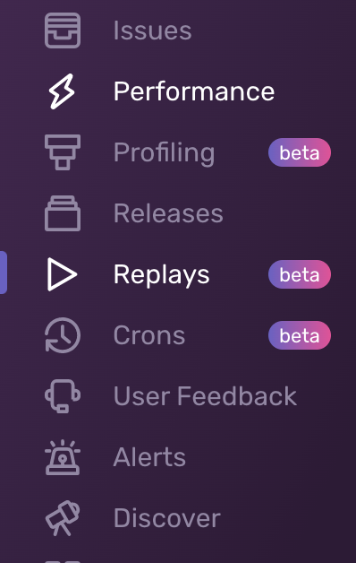 SentryアカウントでSession ReplayのBeta版が有効になっている設定画面