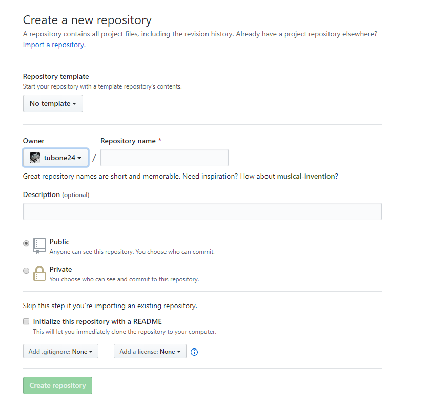 API With GitHubでレポジトリを新規作成する手順画面