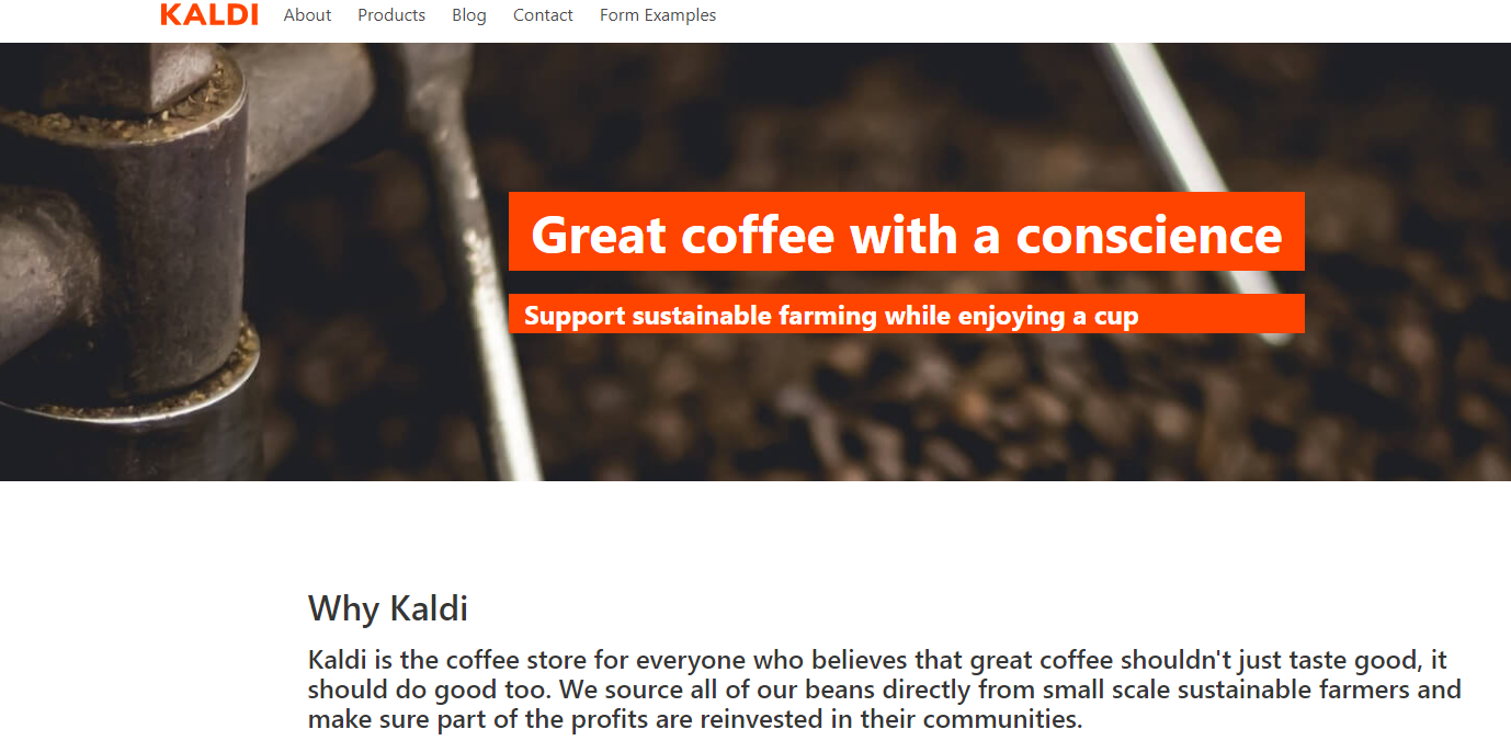 Gatsby Starterのデフォルト画面：コーヒーショップのテンプレートページ