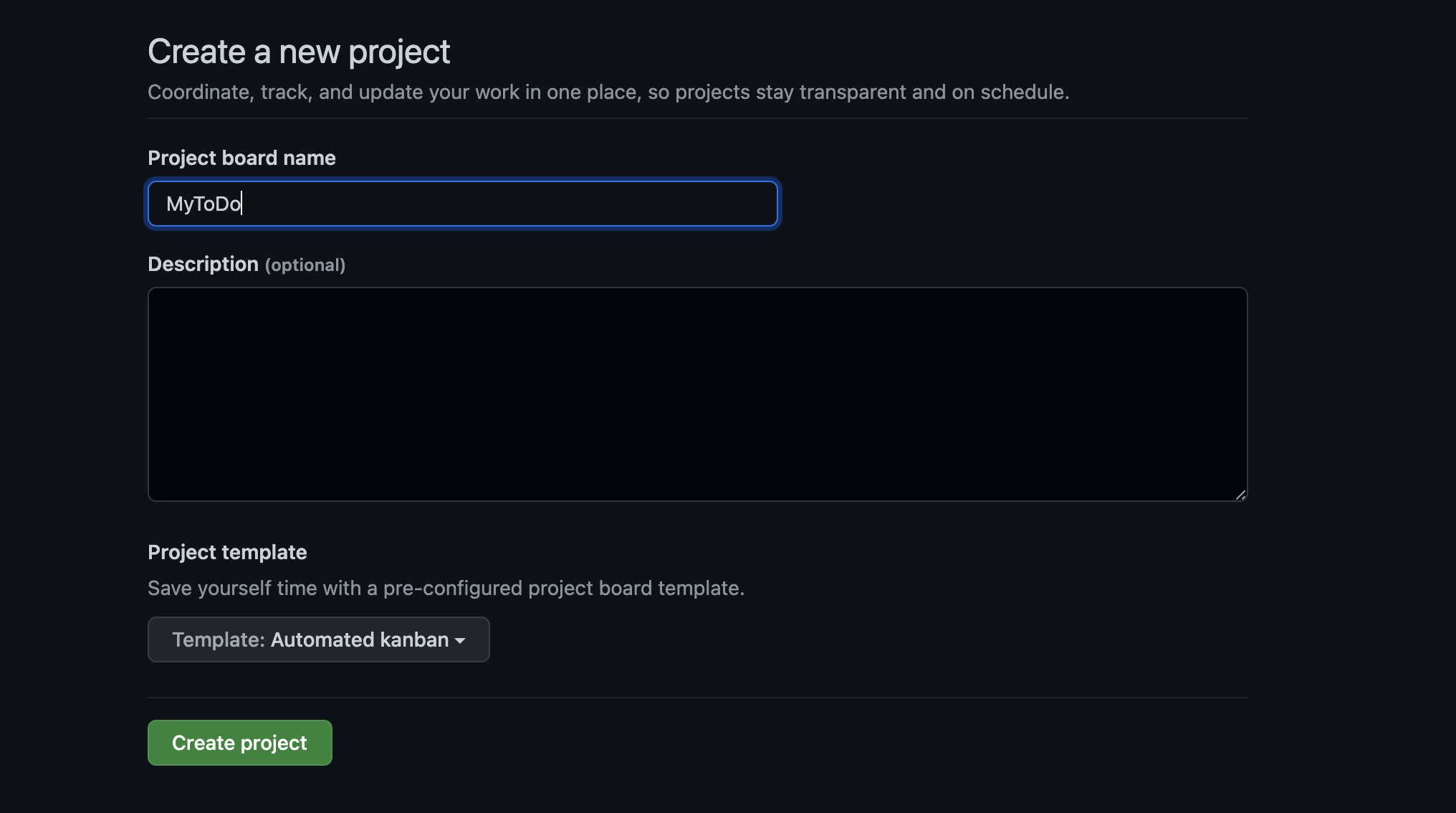 GitHub ProjectのAutomated Kanbanボードの初期画面