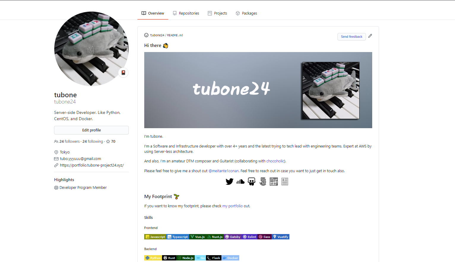 完成したGitHub Profileページの表示例