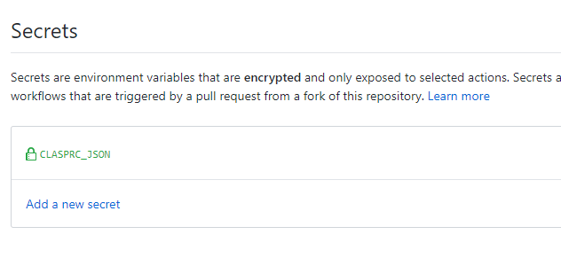 GitHub ActionのSecret設定画面でClaspトークンを登録している様子