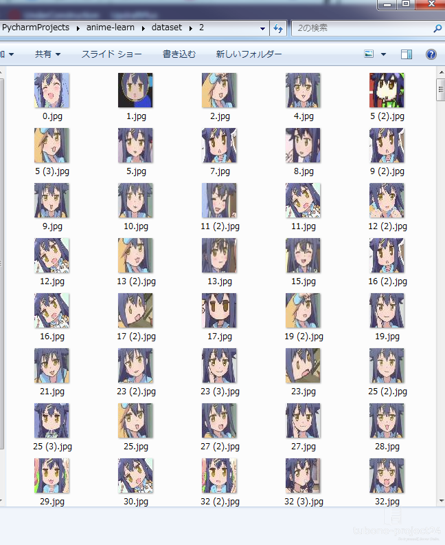 OpenCVで切り抜いた50x50のキャラクター顔画像データセット