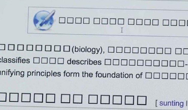 日本語フォントが豆腐(□)になっている画面の例