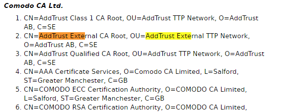 OpenJDK9のJEP319に含まれるAddTrust External CA Rootルート証明書の一覧