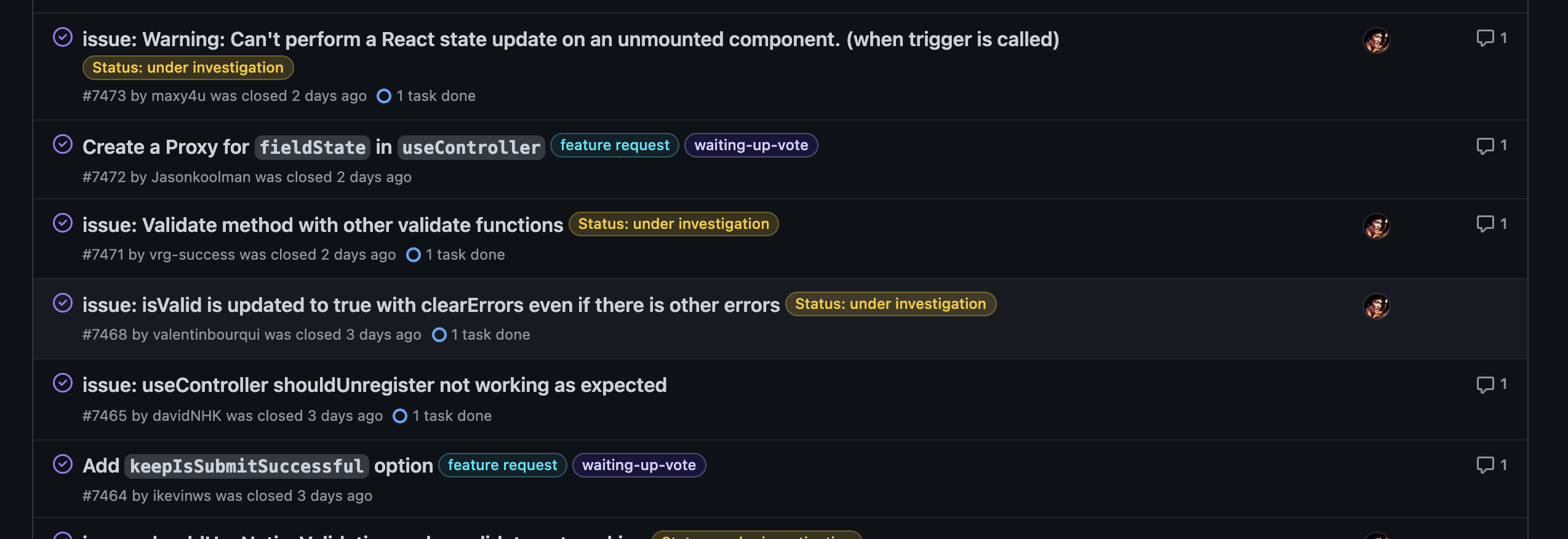 GitHub IssuesのLabel一覧画面(Bug, Featureなど)